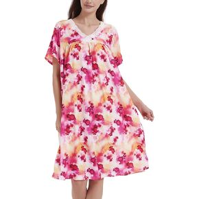 House Dresses for women Soft Cotton Nightgowns Night Shirts Short Sleeve Sleepwear with Pockets