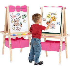 الأطفال الخشبيين الخشبيين all in-ed واحد easel double side يقف على السبورة السوداء أطفال الفن مع التخزين ، والارتفاع aceel for boys فتيات الرسم والكتابة