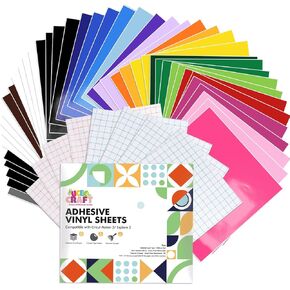 UCEC 52 Pack Removable Vinyl Sheets Compatible with Cricut Maker 3/Explore 3, 22 Colors, 13"x12" Self Adhesive Vinyls Sheets for DIY Projects Scrapbooking Cup Decoration