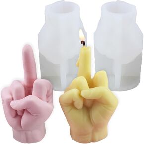 2 Pcs 3D Hand Shaped Silicone Mold 4in Mini Fun Spoof Gesture Candle Mold DIY 3D Middle Finger Shaped Resin Casting Mould for Soy Wax, Beeswax, Surprise Gift, Scented Candle, Cake, Ice