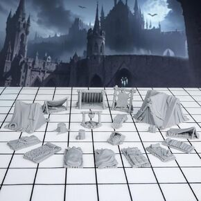 AUSPDICE 21pcs DND Camp Terrain Building Set – Unpainted Miniatures for Dungeons & Dragons, Warhammer, and Tabletop RPG Games