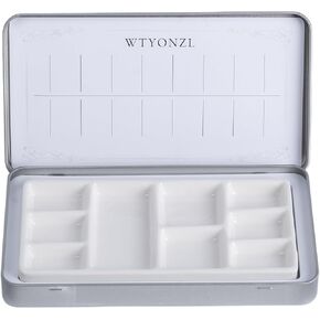 Travel Watercolor Palette,Portable Ceramic Palette 9 Well,Empty Wet Palette Metal Paint Box with Porcelain Palette(Silve Box)