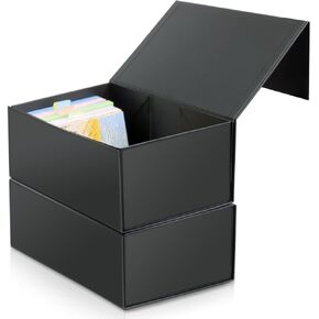 4X6 Index Card Holder, Index Card Storage Box 4 x 6 Inches, Fits 2400 Flash Cards - 2 Pack, Black