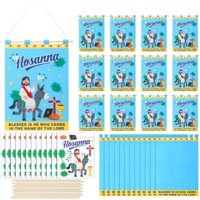 HunnmingRe 12 Set Easter Palm Sunday Felt Banner Craft Kit Palm Sunday Stickers Decorations DIY Craft Supplies Decor, 9 x 12 Inches