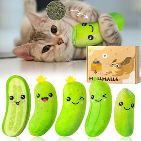 MALLMALL6 5Pcs Pickle Cat Toys, Kitten Catnip Toys for Cat Lover Gifts, Indoor Kitten Chew Bite Kick Cucumber Catmint Supplies, Interactive Pet Set with Cute Expression for Pet Presents