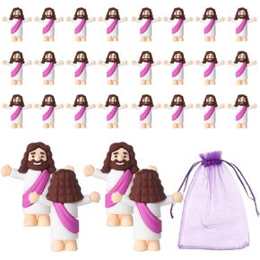 Mini Jesus Figurines in Bulk 24 Pack with Storage Bag, Little Jesus Figures Pocket Size Jesus Mini Figure Religious Christian Gifts Jesus for Sunday School Easter Eggs Stuffers Church Decoration