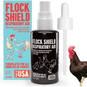 Flock Shield Respiratory Aid for Poultry - 4oz Chicken Supplement & Rooster Booster for Respiratory System - Dropper Top & Spray Top Included - Safe for All Birds - Drinking Water Additive
