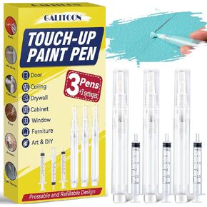 Touch Up Paint Pen, Paint Touch Up Pens Fillable, Pressable Refillable Paint Pens, Paint Brushes for Walls, Furniture, Wood, Floor, Window, Cabinet Paint Pen for Touch Ups (3)