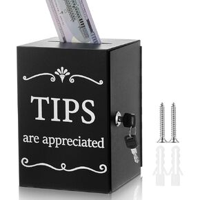 Vesici Metal Tips Jar Donation Tip Bucket 6 x 6 x 8.6 Inch Collection Money Storage Container Suggestion Box Raffle Cash Box for Bartender Bars Restaurants Musicians Driver Coin
