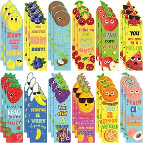 Fainne 60 Pieces Fruit Scented Bookmarks Kids Bulk Scratch and Sniff Smelly Classroom Cute Bookmarks for Kids Students Back to School Gift, 12 Styles, 12 Scents