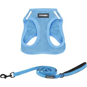Voyager Step-in Air All Weather Mesh Harness and Reflective Dog 5 ft Leash Combo with Neoprene Handle, for Small, Medium and Large Breed Puppies by Best Pet Supplies - Set (Baby Blue), M