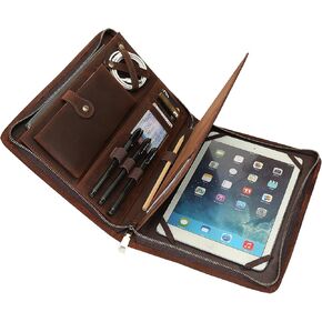 منظم محفظة جلدية مع Zipper for Men Women ، Padfolio الكامل للحبوب مع لوحة كتابة 5x8/4x6 وحافظة حامل القلم.