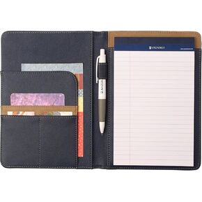 Ahzoa Colorful 4 جيوب A5 Size Memo Padfolio S9 ، بما في ذلك وسادة الكتابة القانونية 5 × 8 بوصة ، جلدية اصطناعية مصنوعة يدويًا حوالي 6.3 × 8.66 بوصة الحافظة (البحرية)