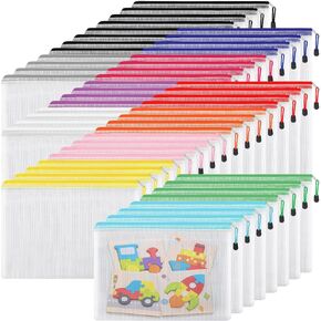 LABUK 52pcs Mesh Zipper Pouch Bags, A4 Letter Size Plastic Zipper Pouches, Waterproof Puzzle Toys Organizing Storage Bags for Classroom Organization, Board Game Storage