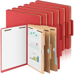 12 Pcs Pressboard Classification Folders with 3 Pocket Dividers 2'' Expansions Heavy Duty 2 Prongs Fastener Employee File Folder for Standard Medical File Document Office Report(Red)