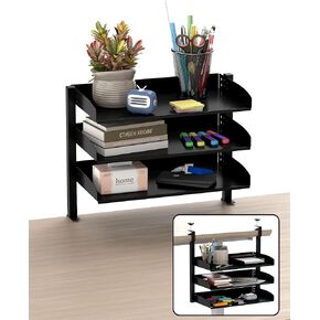 17 inch Clamp on Desk Shelf 3-Tier Above or Under Table Shelves Table Accessories Shelving Unit Desktop Organizer, Black 15.4“H x17.3"W x8.66“D