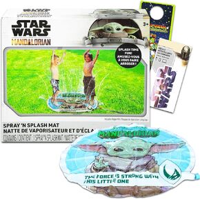 Mandalorian Spray N' Splash Outdoor Toy - Baby Yoda Gift Bundle with Sprinkler Mat for Summer Play Plus Mandalorian Decal and More (Star Wars Gifts)