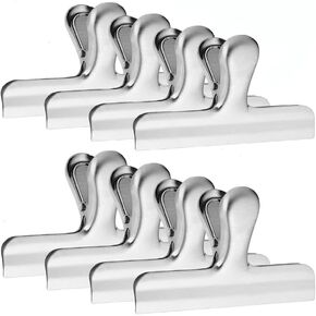 YuCool 8 Pack Wide Metal Chip Clips 3 Inch/4 Inch, Snack Food Bag Sealing Clips, Stainless Steel Paper Clamps Heavy Duty for Kitchen Food Packages and Office