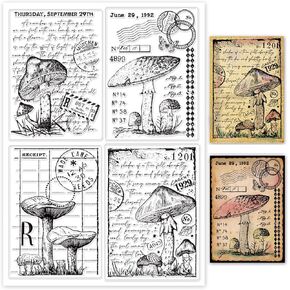 GLOBLELAND Vintage Mushroom Clear Stamps Mushroom Background Silicone Stamps for Card Making Retro Background Transparent Stamps for DIY Scrapbooking Decor