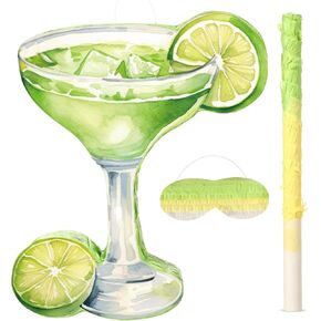 Margarita Piñata Decor with Stick Blindfold Margs Matrimony Bachelor Party Cocktail Wine Glasses Green Lemon for Wedding Mexican Fiesta Bridal Shower Summer Tropical Birthday Supplies
