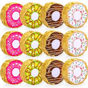 Liliful 12 Pcs Mini Donut Piñata Bulk Small Rainbow Donut Piñata for Party Favors Doughnut Theme Birthday Baby Shower Girls Holiday Decoration, 4 x 4 x 1.5''