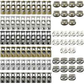 Woohome 90 PCS Toggle Spring Stop String Cord Locks in 3 Color, Single Double Hole String Cord Locks Metal Alloy Spring Fastener Cord Locks for Drawstrings