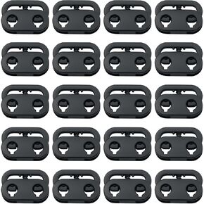 20PCS Black Alloy Spring Loaded Double Hole Adjustable Cord Buckle Elastic Buckle Pig Nose Buckle Cord Lock End Toggle Fastener Slide Toggle Used For Shoe Laces Pants Closure Backpacks Hats