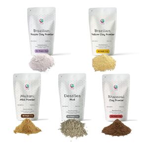 Pack of 5 Cosmetic Clay Powders | Clays for Soap Making and Mask Making | Multani Mitti, Rhassoul, Dead Sea Mud, Yellow & Purple Clay Powders | 8oz Each | Best Colorful Clays for DIY | Yogi’s Gift®