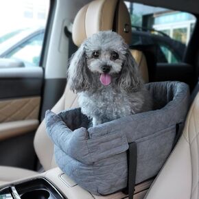 Siairo Dog Cat Seat, Upgraded Console Seat for Small Dogs up to 13lbs, with Washable Cushion & Storage Pockets Compatible with Single & Double Armrest (Dog car seat for Console)
