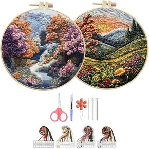 Hzkokon 2 Pack Embroidery Kit for Beginners Adults Cross Stitch Kits Hand Embroidery Kit Includes Stamped Flower Pattern, Hoop, Color Threads,Tools & Follow Instruction