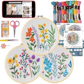 KLOSN Beginner Embroidery Kit for Adults with Video Tutorials and 7.8" Hoop – Pre-Printed Floral Embroidery Pattern Cross Stitch Punch Needle Point Kit for DIY Gifts, Home Decor, Crafting Projects