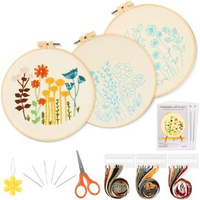 RAINFLOW Embroidery Kits for Adults - 3 Sets Learn to Embroider Kit Adult Beginner,Cross Stitch Kits,Adult Craft Kits,Starter Kits for Hand Craft Lover with Embroidery Hoop, Instructions and Threads
