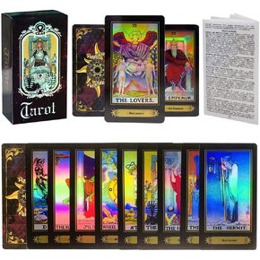 Tarot Cards Deck, 78 Holographic Classic Tarot Cards with Surface Laser with English Edition Guidebook for Beginners