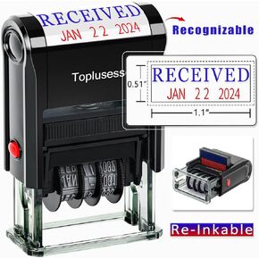 Self-Inking Date Stamp with Paid Office Rubber Paid Phrase & Date Stamp for Business 12-Year Band Red Ink