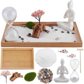 WEBEEDY Japanese Zen Garden for Desk,11" x 7.5" Mini Zen Garden Kit Desktop Sand Tray Kit with Sand Rocks Rakes Accessories for Home Office Desk Beautiful Decor Relaxation Meditation Gift Set