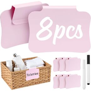 Basket Labels Clip on, 8 pcs, Plastic Bin Labels Clip on, PVC Clip on Labels for Storage Bins Tags for Organizing Baskets Fabric Cube Bins Box, in Pink, by Hoomtree