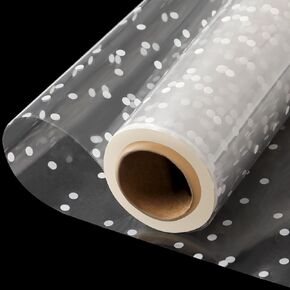Motroce Clear Cellophane Wrap Roll, 100 Ft x 34 In White Dot Florist Paper Wrapper, Transparent 3Mil Thicker Cellophane Roll, Gift Baskets Wrap Cellophane Film for Gifts, Flowers, Christmas Wrapping