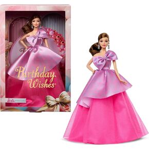 Barbie Signature Birthday Wishes Doll, Collectible Fashion Doll in Satiny, Pink Dress with Wavy Brown Hair