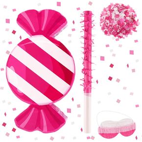 Aoriher Candy Party Favor Peppermint Candyland Piñata with Stick Blindfold Pink Sweet Lollipop Candyland Piñata for Candy Theme Birthday Party Supplies Decoration(Peppermint)