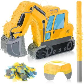 Ferraycle Prevorator Construction Truck Pinata for Boys Birth Bridgher Party Bundle with معصوب العينين BAT Confetti Tractors Crane Pinata لمستلزمات الحفلات