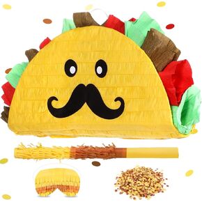 Sratte Taco Piñata Mexican Themed Party Piñata with Stick Blindfold Confetti Carnival Mexican Cinco De Mayo Fiesta Game for Cinco De Mayo Fiesta Theme Birthday Party, 16 x 8 x 3 Inch