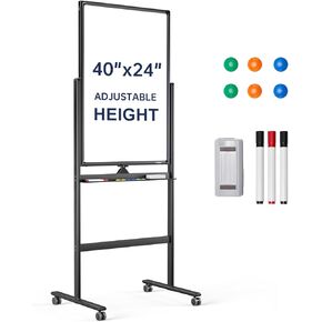 TANKEE Mobile Whiteboard on Wheels - 40'' x 26'' Portable Magnetic Standing White Board, Dry Erase Board with Stand, Flip Chart Easel for Classroom Teachers with Paper Pads