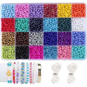 5000pcs Seed Beads 24 Colors 6/0 4mm Round Loose Pony Beads Waist Craft Beads Kit Rainbow Beads DIY Crafting