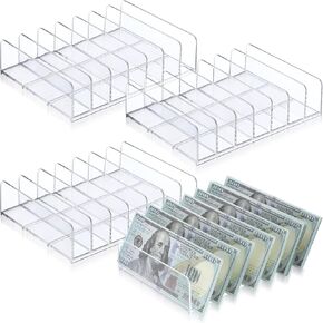4 Pcs Acrylic Cash Tray for Cash Stuffing Mail Sorter Organizer Desk Organizer for Sorting Mail Clear Envelope Organizer for Desk Cash Envelope Bill Business Card(7 Slot)