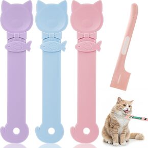 4Pcs Cat Strip Feeder Spoon and Pet Food Mixing Spoon, 3 Color Cat Treat Spoon Squeeze Spoon Multifunctional Lickable Treat Feeding Dispenser for Cat Liquid Snack and Wet Food