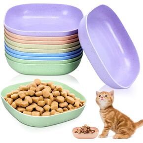 TKOnline 10 Pieces Whisker Fatigue Relief Cat Bowl, 5.7 Inch Plastic Shallow Cat Food Dish, Wide Cat Wet Feeding Bowls, Small Flat Cat Dish for Kittens and Short Legged Cat