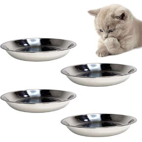 kathson Stainless Steel Whisker Relief Cat Bowl, 4 pcs Shallow and Wide Bowls, Pet Cat & Dog Feeding Large Dishes Fits with Elevated Stands Pet Bowl Stand (7.00 Inch Dia.)