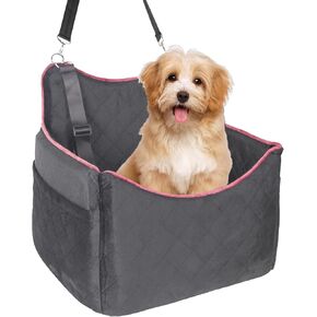 iPEGTOP Dog Car Seat for Small Medium Dogs, Detachable Washable Dog Car Seat Soft Memory Foam Cushion with Storage Pockets Clip-On Leash Secure Straps, Portable Puppy Travel Carrier Carseat Bed, Grey