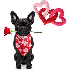 Vehomy Interlocking Heart Rope Valentine Dog Toy Dog Heart Bandana Scarf Bib for Small Medium Large Dogs 2Pack
