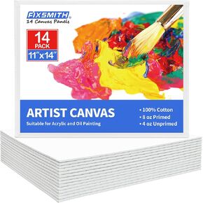 FIXSMITH Canvas Boards for Painting 11x14 Inch, Super Value 14 Pack White Blank Canvas Panels, 100% Cotton Primed Canvas Boards for Painting Art Supplies for Professionals, Painters, Artists